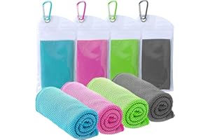 SZELAM 4 Packs Cooling Towel (40"x12") - Soft Breathable Microfiber Ice Towel for Yoga, Golf, Sport, Gym, Workout, Camping, Fitness, Outdoor Activities - Rose Red, Green, Lake Blue, Dark Gray
