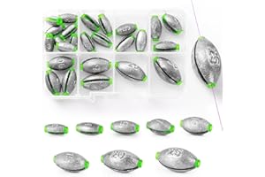 ‎VEPEPE VEPEPE Pack of 25 Elliptical Running Lead Fishing Weights with Plastic Core, Dropshot Fishing Lead 2g 3g 5g 7g 10g 15g 20g 30g Ground Lead Fishing Lead for Saltwater Freshwater Carp Lead