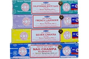 Satya Nag Champa Rökelsestickor 4-pack - Mixpaket: Original, White Sage, Lavender & Seven Chakra - 4 x 15g Rökelse för Medita