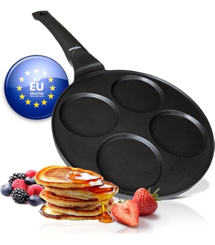 Padella Pancake 4 Posti Risoli - Alluminio Pressofuso, Rivestimento Antiaderente, Fondo Spesso 6 Mm, Diametro 23 Cm
