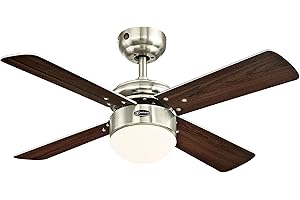 WESTINGHOUSE LIGHTING 72417 Ventilateur de plafond d'intérieur de 90 cm en acier inoxydable et à LED Colosseum, kit d’éclairage LED à variateur avec verre opale dépoli