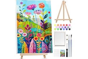 BOWETILE Fiori Colorati Cornice Dipingere per Numeri per Adulti con Cavalletto Legno, Kit Lavoretti Creativi per Numeri per Principianti,Kit Pittura Acrilica Numerata Per Decorazione Della Casa20x30cm