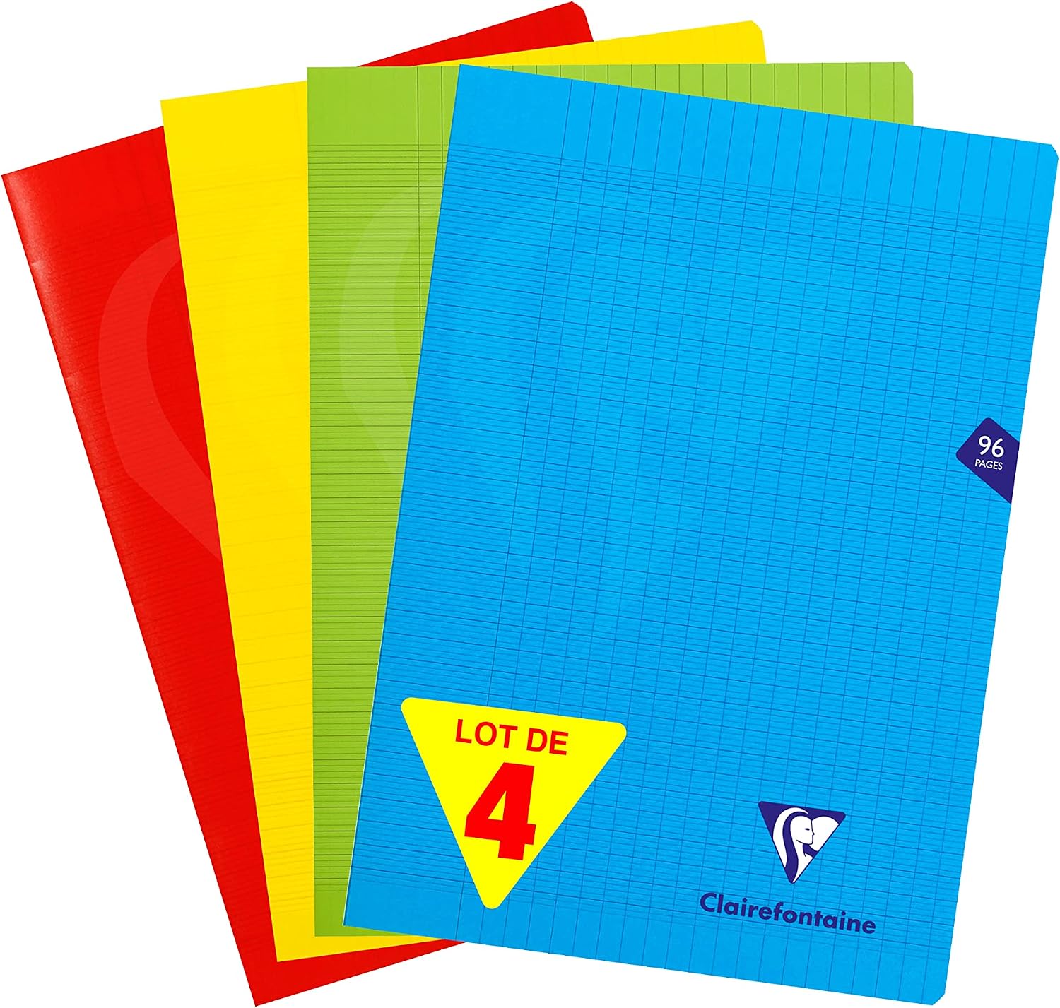 Clairefontaine 294161AMZ Lot 4 Cahiers A4 21x29,7 96p Grands Carreaux