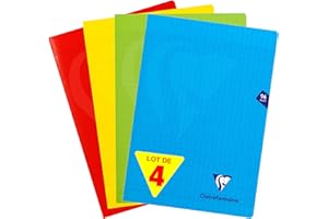 Clairefontaine Mimesys 294161AMZ - Set di 4 quaderni pinzati, formato A4, 21 x 29,7 cm, 96 pagine, a quadretti grandi, carta bianca, 90 g, copertina in polipropilene (blu, rosso, giallo e verde)