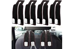 ANBEEISS 4 PcsCar Seat Back Double Hook, Car Headrest Hooks Backseat Hangers, Car Seat Organiser Hooks, Leather Auto Seat Back Storage Hook forcar Accessories Bags Handbags Purses Hangers(Black)