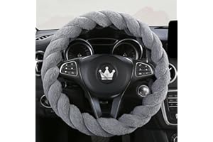 HighnessHwoo Luxuriöse Flauschige Winter Auto Lenkradbezüge für Damen, Weich, Warm, Plüsch, Niedlich, Auto Innenzubehör für Fahrzeug Limousine, rutschfest, Grau, Flauschig, Standardgröße(37–38cm)
