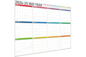 HAMBLI Planning mural scolaire 2024/2025 - Planning mural mi-année 2024-2025 - Planificateur pour enseignant 2024-2025 - 12 mois - Pour bureau, université, école, école - Calendrier scolaire 2024/25 -