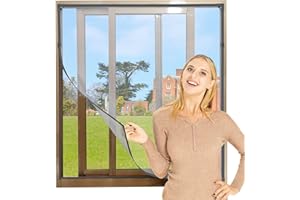 NeatiEase Adjustable DIY Magnetic Fly Screen Window Max 100x 130 cm with Full Frame Magnetic Strip Easy Installation Fits Any Size Smaller Insect Mesh Mosquito Net for Windows (Grey Frame White Net)
