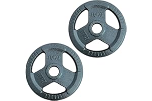 CHASE FITNESS TRI-GRIP Cast Iron 2" Olympic Disc Weight Plates 10kg Pair