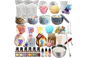 DIBUEUPP Kit de Fabricación de Velas,Kit para Hacer Velas Perfumadas,Regalo Bricolaje,Cera de Soja 910g,Aceites Aromáticos,Bloques de Tinte,Pegatinas,Mechas y Mucho Más,Completo Para Adultos Principiantes