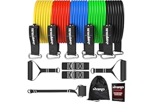 HYBRID SPORT HYBRID Resistance Bands Set Men Women, HEAVY DUTY 12pcs Exercise Bands, Up to 150LB, 68kg, 2 Foam Handles, 2 Ankle Straps, Door Anchor - Fitness Tubes - Exercise Equipment for Home, Gym, Physio