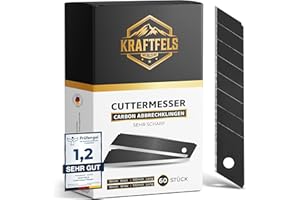 KRAFTFELS 60x Profi Cuttermesser Klingen 18mm - Ersatzklingen Cuttermesser aus hochwertigem Carbonstahl - Klingen Cutter Messer - Gehärtet & ultra scharf - Abbrechklingen für Cutter Messer Schwarz