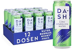 DASH WATER Lime - 12 x Sprudelwasser mit Zitronengeschmack - KEIN Zucker, KEIN Süßstoff, KEINE Kalorien - Angereichert mit krummen Früchten (12 x 330ml Dosen)