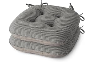 MineCozy Indoor Chair Cushions for Dining Room Set of 2 Non Slip Kitchen Chair Cushions with Ties Tufted Seat Pads 42x40x8cm/17 x16 x3 Light Grey