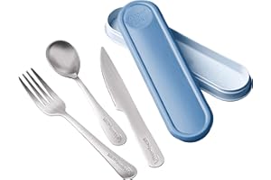 Maped Picnik - Set de Couverts en Inox - Boîte de Rangement Compacte - Compatibles Lave-Vaisselle - 3 Pièces : Fourchette, Couteau et Petite Cuillère