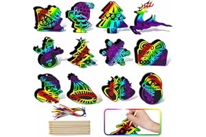 Johiux 60 Stück Weihnachten Kratzbilder Set für Kinder，mädchen Geschenke ，Kratzbilder Set Weihnachtsdeko Regenbogen Kratzpapier zum Basteln Kinder Scratch Paper，Tolle Geschenke & Spielzeug