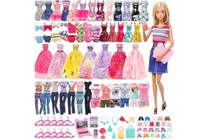 Miunana 3 duże ubrania + 3 ubrania Cekiny + 4 modne ubrania + 4 sukienki + spodnie + 3 stroje kąpielowe + 5 Mini ubrania + 22 akcesoria + 15 sztuk buty dla Barbie 30 CM 11.5 cali lalka