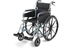 DAYS Escape Lite Wheelchair, Self Propelled Lightweight Aluminium with Folding Frame, Mobility Aid, Comfy and Sturdy, Portable Transit Travel Chair, Removable Footrests, Narrow, Silver Blue