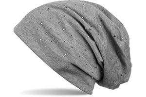 styleBREAKER Damen Beanie Mütze mit edler Strass-Nieten Applikation, Longbeanie Slouch 04024037