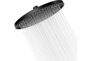 YUANNY Soffione Doccia a Pioggia Nero 26 x 26 CM, Grande Soffione Doccia a Risparmio idrico, Docce Fisse Rotondo Anticalcare, Testa di Doccia Regolabile Soffione per Bagno