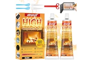 Meoeot Colla Alte Temperature, 100ML Silicone Alta Temperature, Sigillante Alte Temperature, Nero Adesivo Resistente al Calore Fino a 1000°C, Adatto per Sigillatura ad Alta Caminetti, Stufe, Forni