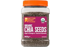 BetterBody Foods Organic Chia Seeds - Source of Omega-3, 5g of Protein, 10g of Fibre - Vegan, Keto, Gluten Free and Non-GMO Flavour Neutral Favourite - 567g