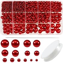 TOAOB 1500 Perle Rosse Per Bigiotteria - 4/6/8/10 Mm, In ABS Lucido, Con Ago - Per Bracciali, Collane, Fai Da Te