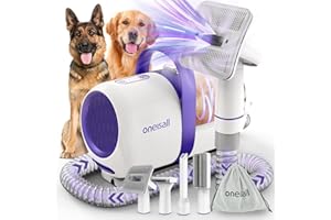 oneisall cane aspirapolvere con spazzola, forte potenza di aspirazione cane spazzola aspirapolvere con 12000 Pa, succhia il 99,99% dei peli di animali domestici (1,5L) con 4 accessori per la cura