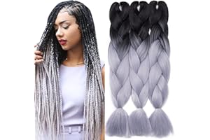 TESS 60 cm Extension per Treccine Africane Nero/Grigio, Extension Capelli Treccine 1 Pezzi Jumbo Treccia (100g/Pezzi) Capelli Finti per Treccine
