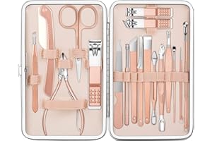 Carastek Zestaw do manicure, 18-częściowy zestaw do pedicure, obcinacz do paznokci, zestaw do manicure, etui na paznokcie, zestaw podróżny dla kobiet