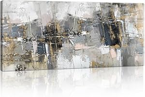 FajerminArt Large Framed Canvas Wall Art Abstract Grey Painting on Canvas Printed Picture Poster Wall Art for Living Room Bedroom Wall Decor Ready To Hang 20" x 48"/ 120cm x 50cm