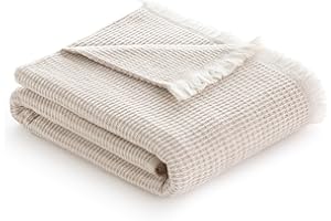 Todocama - Manta de Algodón Extrasuave con Diseño GOFRE, Colcha Multiusos Four Seasons para Sofá, Cama, Funda Decorativa y Manta Fular, (Beige Arena, 120x180cm)