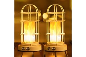 HFHOME Pequeñas lámparas de mesa inalámbricas, juego de 2 lámparas de noche portátiles con atenuación de 3 colores y vela LED de llama, lámpara de mesa LED con batería de 5000mAh, lámpara de noche vintage