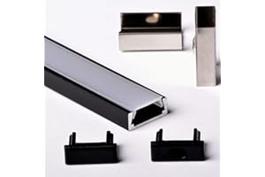 AFTERTECH 1x 2metri 1506N 15x6mm PROFILO ALLUMINIO NERO PER STRISCE STRIP LED BARRA RIGIDA 2M 2MT + COPERTURA (1x 2metri 1506nero fog)