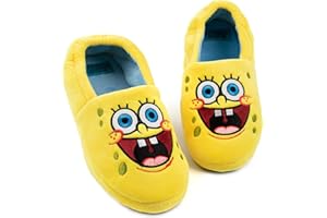 SPONGEBOB SQUAREPANTS pantoufles pour enfants | Garçons Filles Personnage Animé Visage Jaune Bleu Élastique Talon Support Maison Curseurs