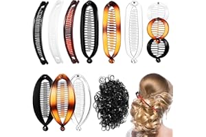 GOWTX 12 Stück Retro Bananenspange, Vintage Fischschwanz Harz Clips Set, Französischer Bananen Clincher Doppelkamm, Fisch Pferdeschwanz Halter mit Gummibändern, Lange Drahtreifenkämme für Mädchen Frauen