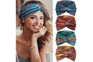 Tumurup 4 Bandeau Cheveux Femme, Turban Serre Tete Femme– Large Bandeau Sport Headband Élastique Doux pour Yoga & Fitness – Mode Accessoire Cheveux