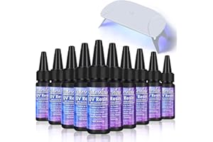 VIDAROSA Curado Rápido 10x30ml Resina UV Transparente con Lámpara, No Amarilleo, Kit Resina Pegamento Curado Ultravioleta Solar para Hacer Joyas Joyería Manualidades con Mini Lámpara UV Plegable