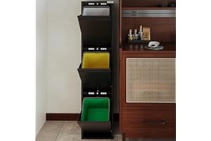 VEEHAUS Küche Mülleimer Für Den Vielseitigen Einsatz Mit Klappen Aus Edelstahl Stilvoller Abfalleimer Für Eine Effiziente Und Praktische Aufbewahrung Schwarz (3 x 15 LT - 45 LT)