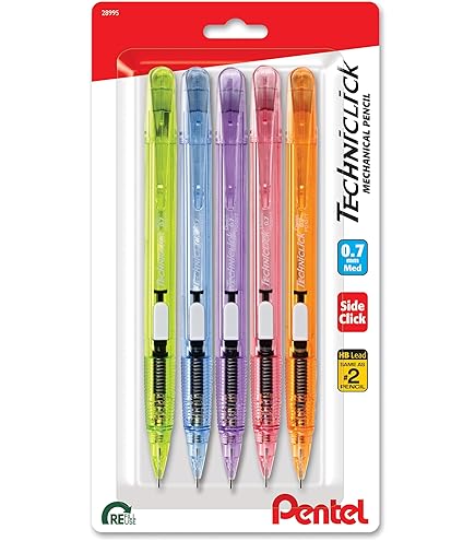 Pentel Quick Click Comfort Mechanical Pencil, 0.7mm, HB (#2.5), Black Lead, Assorted Barrel Colors, 2/Pack