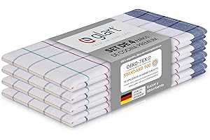 Glart 48NAV Juego de 4 paños de cocina premium, 70x50 cm, 100% algodón certificado OEKO-TEX, a cuadros azul/rojo/verde/amarillo, prelavados