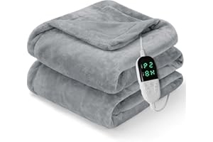 ‎FULLUKY Heizdecke mit Abschaltautomatik, 180x150cm Elektrische Wärmedecke Heizdecke mit Doppelseitige Flanell, 3 Mins Schnellheizung, 6 Heizstufen, 2-4-6-8-10H Timer, Überhitzungsschutz, Waschbar (Grau)