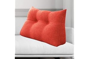 VERCART Kopfende Großes Rückenkissen, Bequemes Lesekissen und Rückenteil im Bett, 2 in 1 Rückenlehne und Kopfkissen, Kissen für Sofa, Couch, Wand und Palettenmöbel Leinen Bezug 80cm Rot-orange
