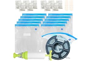 TIOPY Imprimante 3D Filament Le vide Stockage Kit Sacs, Stockage Emballage Sac pour Filament Protection contre les incendies Avec Pompe à main, Clips de fermeture éclair, Déshydratant