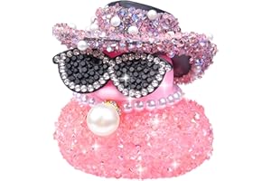 ‎MWMOEEN Mwmoeen Strass Gummi Ente Auto Ornamente, lustige Gummiente Auto Armaturenbrett Dekoration, Mini Ente mit glänzender Cowboyhut Halskette und Sonnenbrille für Auto, Schreibtisch, Büro Dekoration