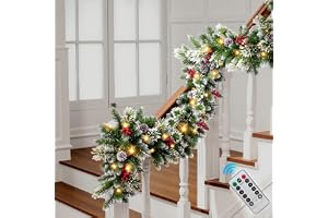 Trepcrow julgirlang med ljus, förtänd 9 fot girlang jul för öppen spis, semesterdekorationer krans för mantel, trappa, julgra