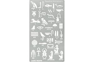 Aleks Melnyk No.456 Modello di Stencil in Metallo, Geroglifici Egiziani, Alfabeto con Glifi Egiziani Antichi, Traccianti di Lettere, Rune Magiche, Segnalibro, Artigianato, Arte