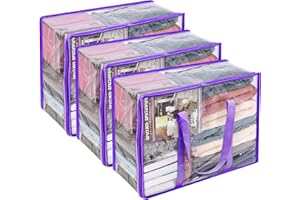 Vieshful 40L 3 Piezas Cajas Almacenaje Ropa Organizador Armario Plegable Bolsas para Guardar Ropa Claro Bolsas Almacenaje Ropa Plastico para Mantas, Edredones