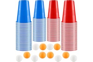 Kasanni Gobelet Beer Pong, 500ML Réutilisables Tasse de Bière Pong, Biere Pong, Gobelet Rouge avec 12 Balles de Ping-Pong, pour Une Fête d'anniversaire, Une Réunion de Noël, Une Réunion d'amis