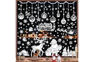 Nepfaivy Stickers Autocollant Noel Fenetre - 202 Pcs Blanc Stickers Noel Vitre Réutilisable, Noël Autocollant pour Fenetre Père Noël Flocons, Decoration Interieur Maison Vitrine Verre